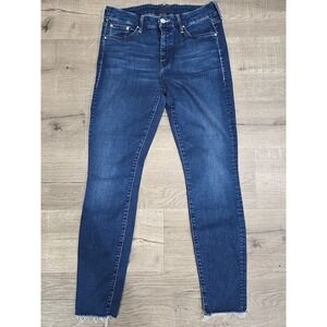 MOTHER Looker Ankle Fray Skinny Stretch Jeans Size 27 Fast Times Dark Wash
